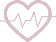 Heartbeat Icon Pale pink icon of a heart with a heartbeat pattern running through the middle.
